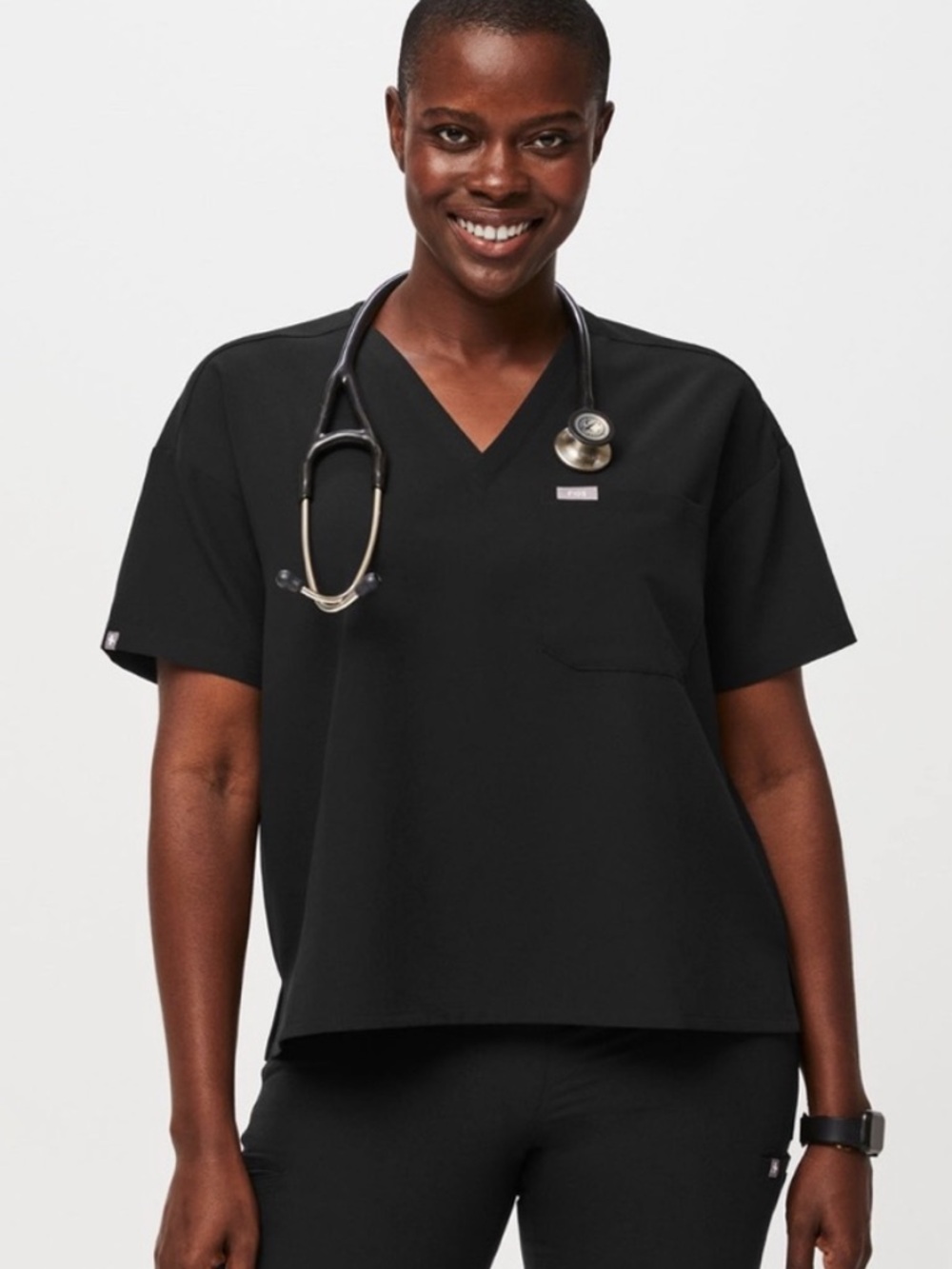 Women’s Black Relaxed Catarina One-Pocket Scrub Top